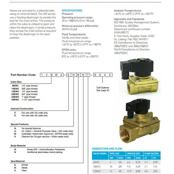 GOYEN SOLENOID VALVE BW SERIES GOYEN SOLENOID VALVE BW SERIES