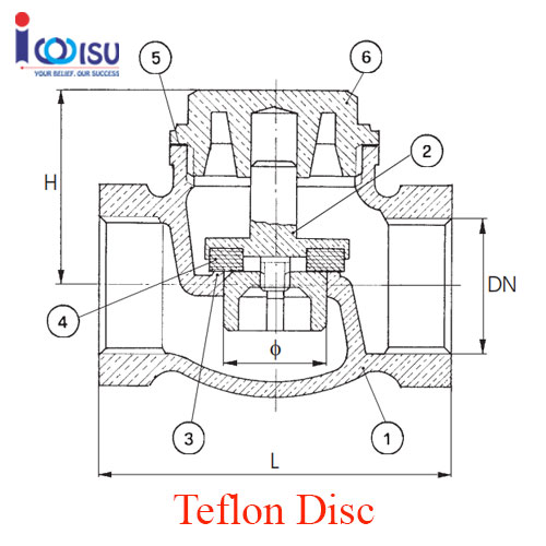 van một chiều chữ ngã - horizontal list check valve - teflon disc